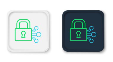 Beyaz arkaplanda bitcoin simgesi olan Satır Kilidi. Kripto para madenciliği, engelleme teknolojisi, güvenlik, koruma, dijital para. Renkli taslak konsepti. Vektör