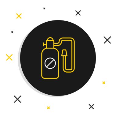 Beyaz arkaplanda izole edilmiş böcek ikonunun imhası için çizgi basıncı spreyi. Böcek Kontrol Servisi. Dezenfektan spreyi. Renkli taslak konsepti. Vektör