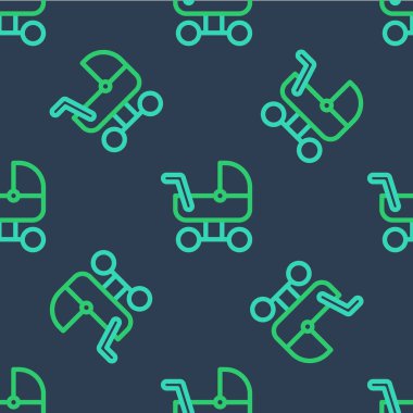 Line Baby bebek arabası simgesi mavi arka planda izole edilmiş. Bebek arabası, at arabası, bebek arabası, bebek arabası, tekerlek. Vektör