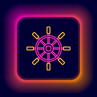 Parlayan neon hattı direksiyon simgesi siyah arkaplanda izole edildi. Renkli taslak konsepti. Vektör