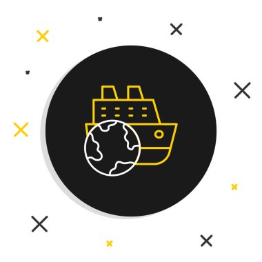 Line Cruise gemisi simgesi beyaz arkaplanda izole edildi. Seyahat turizmi deniz taşımacılığı. Yolcu gemisi, yolcu gemisi. Dünya çapında bir gezi. Renkli taslak konsepti. Vektör