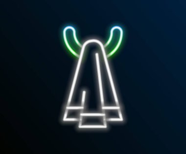 Siyah arkaplanda izole edilmiş bir askı simgesi üzerinde parlayan neon çizgisi havlusu. Banyo havlusu ikonu. Renkli taslak konsepti. Vektör