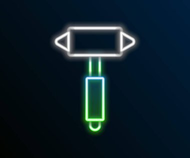 Parlayan neon hattı itfaiyeci balta simgesi siyah arka planda izole edildi. Yangın baltası. Renkli taslak konsepti. Vektör