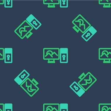 Çizgi Fotoğraf rötuşlama simgesi mavi arkaplan üzerinde izole edilmiş pürüzsüz desen. Fotoğrafçı, fotoğrafçılık, rötuş ikonu. Vektör