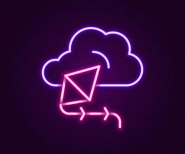 Parlayan neon hattı Kite simgesi siyah arkaplanda izole edildi. Renkli taslak konsepti. Vektör