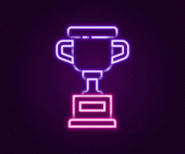 Świecący Neon Linii Nagroda Ikona Puchar Izolowane Czarnym Tle Symbol — Wektor stockowy