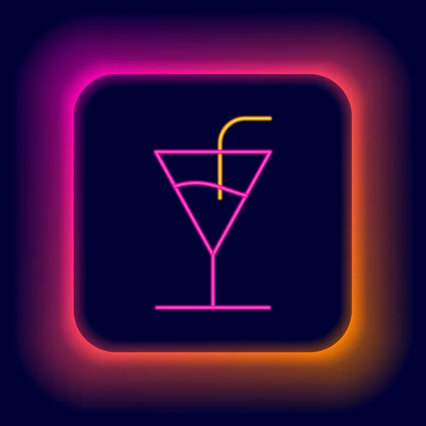 Glowing Neon Line Cocktail Icon Isolated Black Background Colorful Outline — Stock Vector