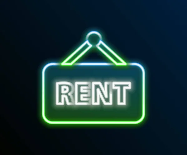 Glowing Neon Line Hanging Sign Text Rent Icon Isolated Black — Stock Vector