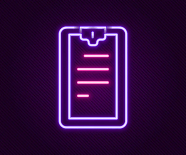 Świecąca Neon Linia Clipboard Ikoną Listy Kontrolnej Izolowane Czarnym Tle — Wektor stockowy
