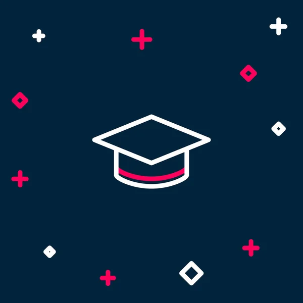Ligne Icône Casquette Graduation Isolé Sur Fond Bleu Chapeau Graduation — Image vectorielle