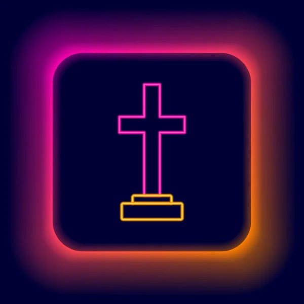 Glowing Neon Line Grave Cross Icon Isolated Black Background Colorful — Stock Vector