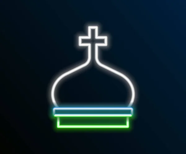 Zářící Neonové Linie Křesťanský Kostel Věž Ikona Izolované Černém Pozadí — Stockový vektor