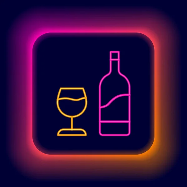 发亮的霓虹灯系列葡萄酒瓶与玻璃图标隔离在黑色背景 五彩缤纷的概念 — 图库矢量图片