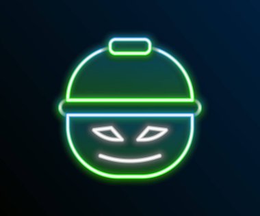 Siyah arkaplanda izole edilmiş şeker ikonu için parlak neon çizgisi kabak sepeti. Mutlu Cadılar Bayramı Partisi. Renkli taslak konsepti. Vektör