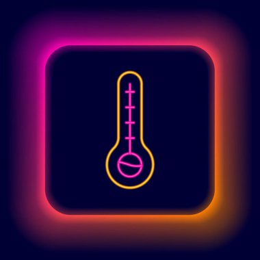 Parlayan neon hattı Meteoroloji termometresi, siyah zeminde izole edilmiş ısı ve soğuk ikonu ölçüyor. Termometre termometresi sıcak ya da soğuk hava gösteriyor. Renkli taslak konsepti. Vektör