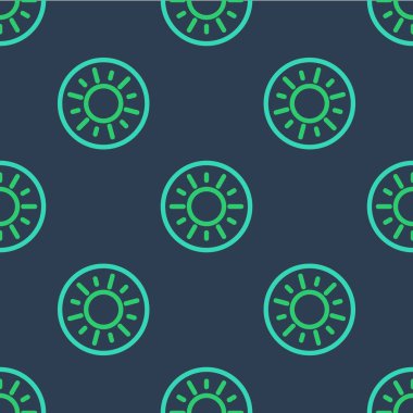 Çizgi Sun simgesi mavi arkaplanda izole edilmiş kusursuz desen. Vektör