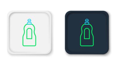 Beyaz arka planda bulaşık deterjanı ikonu izole edildi. Bulaşık yıkamak için sıvı deterjan. Renkli taslak konsepti. Vektör