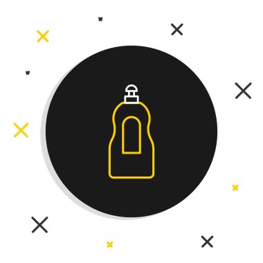 Beyaz arka planda bulaşık deterjanı ikonu izole edildi. Bulaşık yıkamak için sıvı deterjan. Renkli taslak konsepti. Vektör