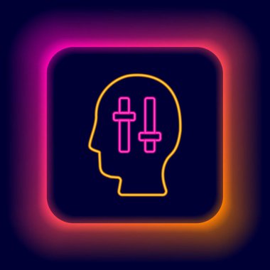 Siyah zemin üzerinde izole edilmiş psikoloji ikonundaki soruna parlayan neon hattı çözümü. Bulmaca. Akıl sağlığı terapisi. Renkli taslak konsepti. Vektör