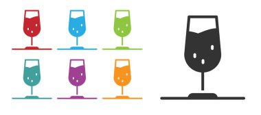Beyaz arka planda izole edilmiş siyah şarap cam ikonu. Şarap kadehi işareti. Simgeleri renklendirin. Vektör