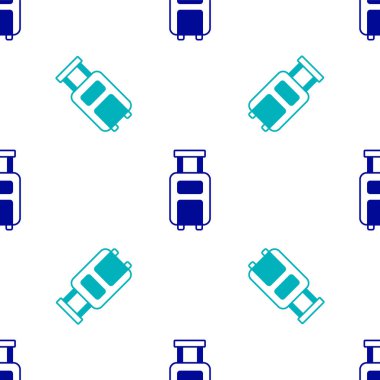 Seyahat simgesi için mavi bavul beyaz arka planda izole edilmiş pürüzsüz desen. Seyahat bagaj tabelası. Seyahat bagaj ikonu. Vektör