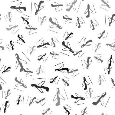 Siyah Uçak İniş ikonu beyaz zemin üzerinde izole edilmiş kusursuz desen. Uçak taşıma sembolü. Vektör