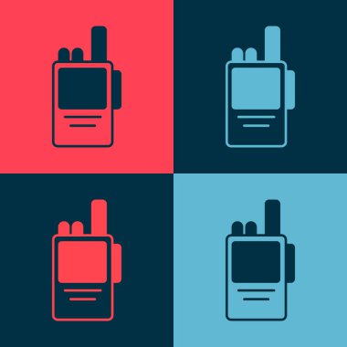 Pop Art Walkie konuşma simgesi renk arkaplanında izole edildi. Taşınabilir radyo vericisi simgesi. Radyo alıcı-vericisi işareti. Vektör