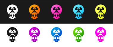 Radyoaktif simgeyi siyah beyaz arkaplanda izole et. Radyoaktif zehirli sembol. Radyasyon tehlikesi işareti. Vektör