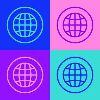 Pop Art Line Global teknolojisi veya sosyal ağ simgesi renk arkaplanında izole edildi. Vektör