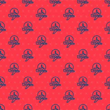 Mavi çizgi uçuş zaman simgesi kırmızı arkaplanda kusursuz desen izole etti. Vektör