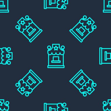 Yeşil Hat Bilet gişesi simgesi mavi arka planda izole edilmiş kusursuz desen. Eğlence ve spor için bilet satışı için bilet gişesi. Vektör