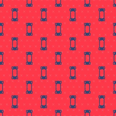 Mavi hat Longboard ya da kaykay kruvazörü simgesi kırmızı arkaplanda izole edilmiş. Olağanüstü bir spor. Spor malzemeleri. Vektör