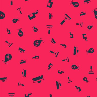 Temizlik için fırçayı, bulaşık deterjanını, ev servisini ve lastik pompasını kusursuz desene ayarlayın. Vektör