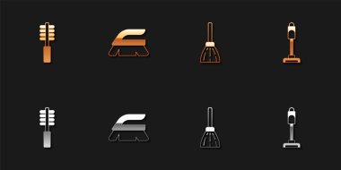 Tuvalet fırçasını, temizlik fırçasını, süpürgeyi ve elektrik süpürgesi ikonunu hazırla. Vektör