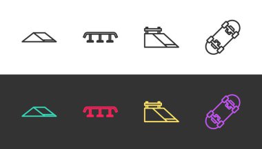 Çizgili kaykay parkı, raylı kaykay merdivenleri, ve siyah beyaz. Vektör