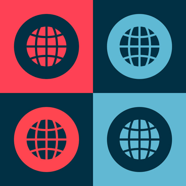 Поп-арт Глобальная технология или иконка социальной сети изолированы на цветном фоне. Вектор