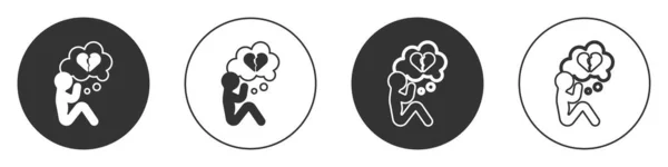 黑色破碎的心脏或离婚图标孤立在白色背景 爱情的象征情人节 圆形按钮 — 图库矢量图片