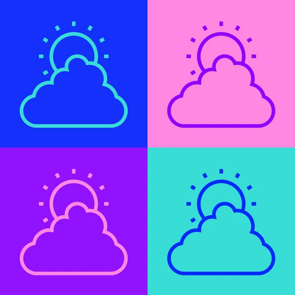 流行艺术线太阳和云天气图标孤立的色彩背景 — 图库矢量图片