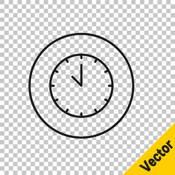 Black Line Clock Icon Isoliert Auf Transparentem Hintergrund Zeitsymbol Vektor — Stockvektor