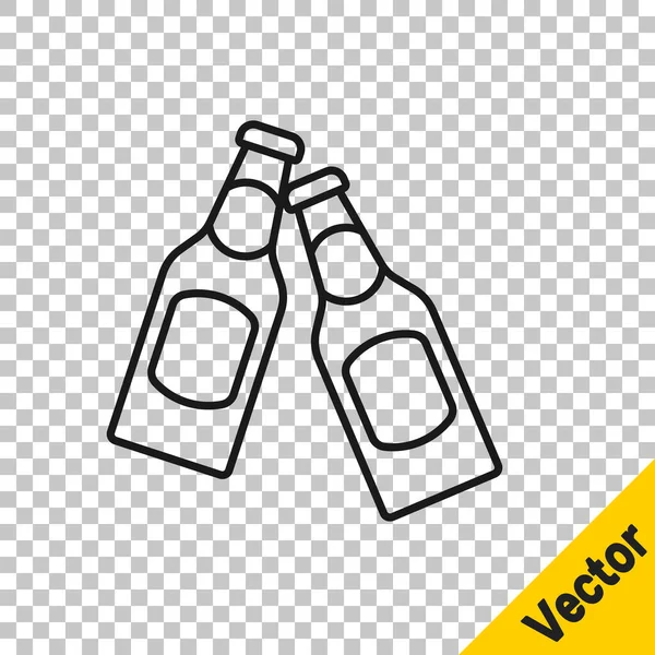 Línea Negra Icono Botella Cerveza Aislado Sobre Fondo Transparente Vector — Vector de stock