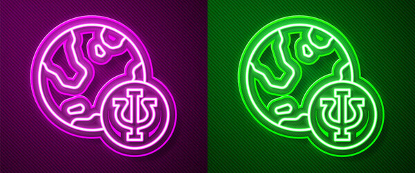 Glowing neon line Psychology icon isolated on purple and green background. Psi symbol. Mental health concept, psychoanalysis analysis and psychotherapy.  Vector