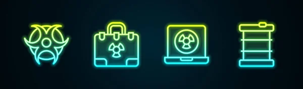 Set Line Biohazard Symbol Radiation Nuclear Suitcase Nuclear Laptop Radioactive — Stock Vector