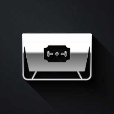 Gümüş Bıçak ustura simgesi siyah arkaplanda izole edilmiş. Uzun gölge tarzı. Vektör