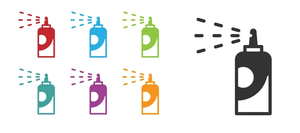 Black Spray puede para laca para el cabello, desodorante, icono antitranspirante aislado sobre fondo blanco. Establecer iconos de colores. Vector — Archivo Imágenes Vectoriales