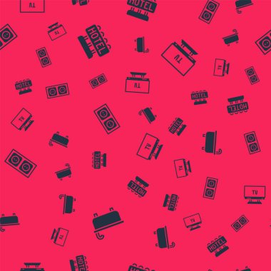 Küveti, imzalı panoyu metin oteli, elektrik prizi ve Smart Tv 'yi pürüzsüz şablona ayarla. Vektör