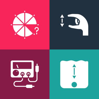 Pop sanatının Derinlik Ölçümünü, Çokölçer, Voltmetre, Yaklaşık Ölçümler ve Parçaların Çemberi simgesini ayarla. Vektör