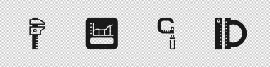 Calliper, caliper ve scale, Graph, schedule, chart, diagram, Micrometer ve Protractor cetvel simgesini ayarla. Vektör