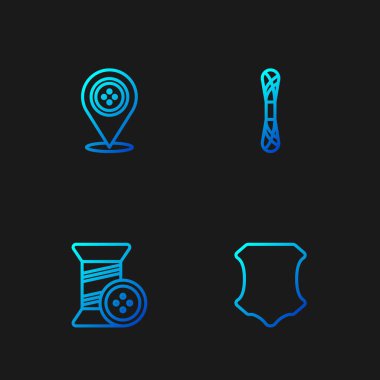 Deri, dikiş ipliği ve düğme, konum terzi dükkanı ve iplik. Renk simgeleri. Vektör