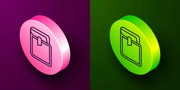 Isometric line Book icon isolated on purple and green background. Circle button. Vector — Stock Vector