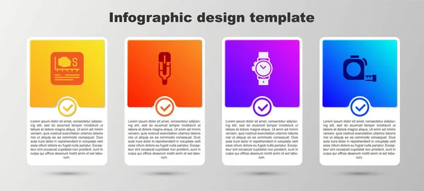 Set Area meting, medische thermometer, polshorloge en Roulette constructie. Bedrijfsinfographic sjabloon. Vector — Stockvector